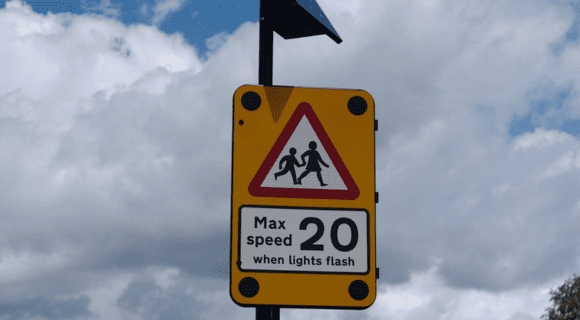 A 20mph road sign for a pedestrian zone.
